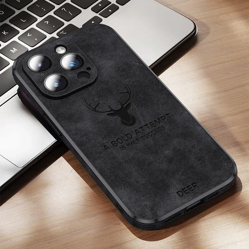 Phone Case Genuine Suede Shock-Absorbing Silicone Raised Camera Edge