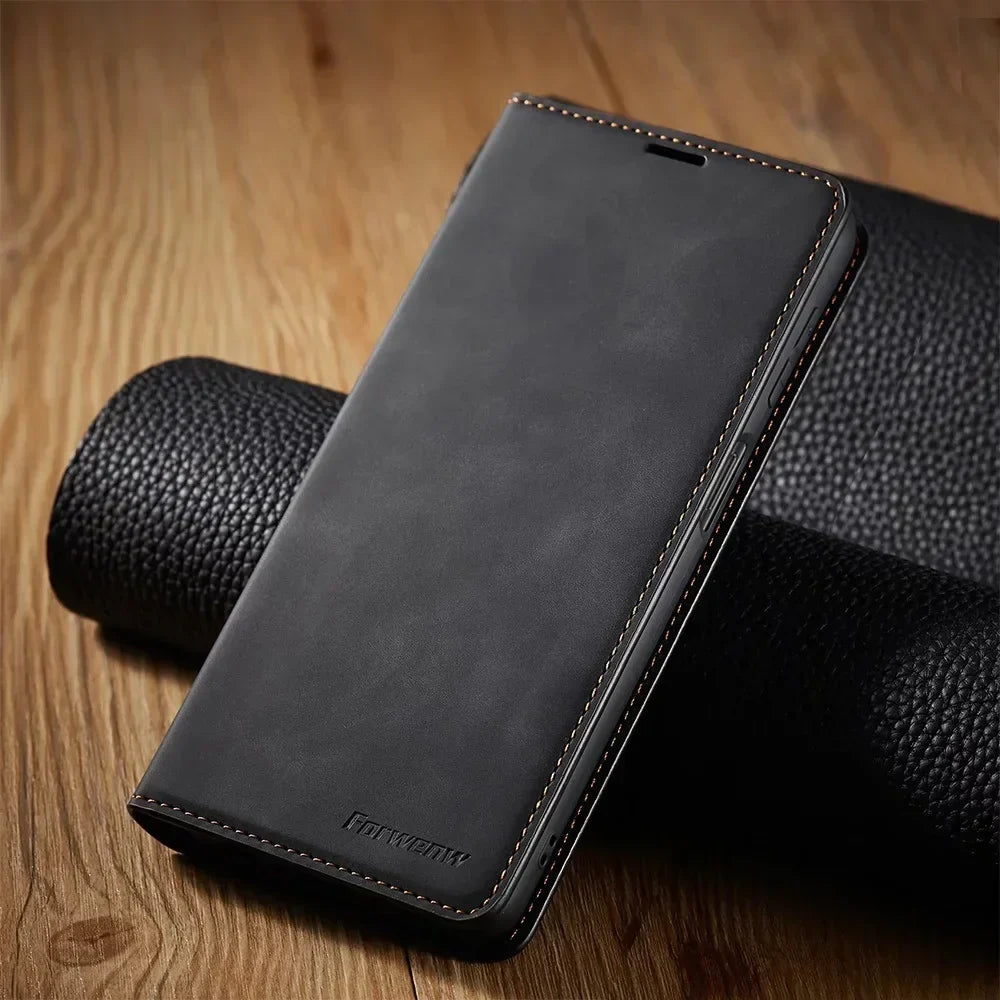 Phone Case Leather Exterior Foldable Stand & Magnetic Closure