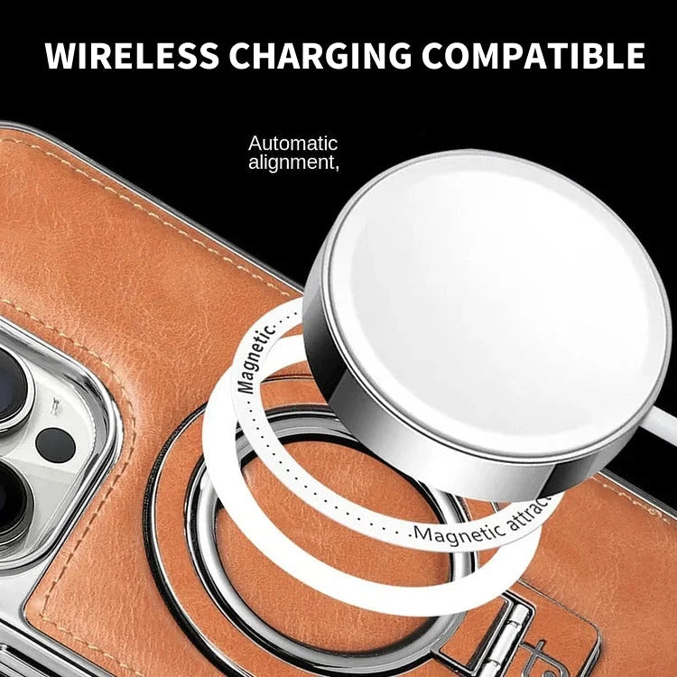 Phone Case Leather Foldable Kickstand & Magnetic Ring