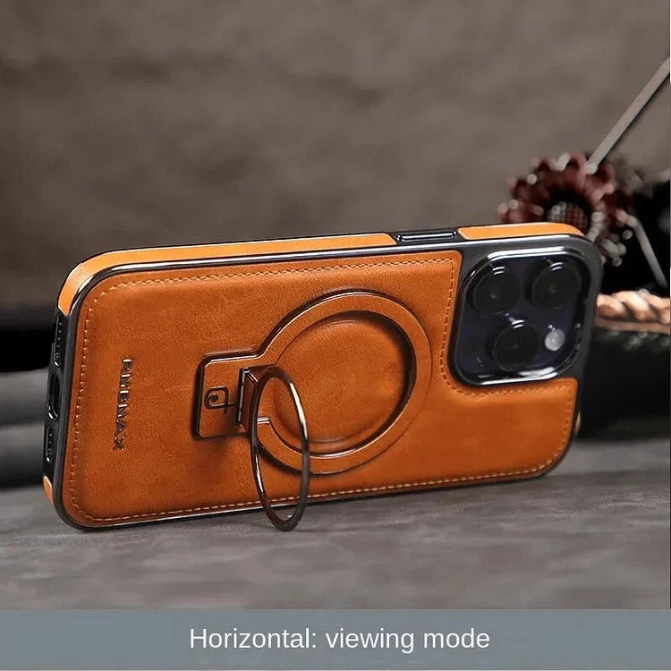 Phone Case Leather Foldable Kickstand & Magnetic Ring