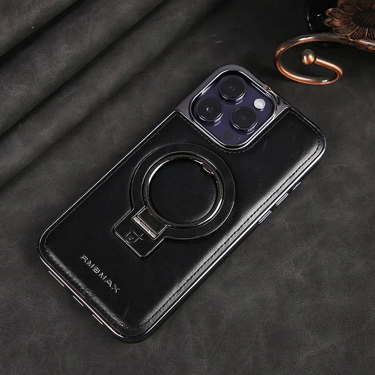 Phone Case Leather Foldable Kickstand & Magnetic Ring