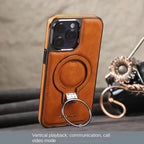 Phone Case Leather Foldable Kickstand & Magnetic Ring