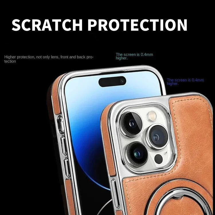 Phone Case Leather Foldable Kickstand & Magnetic Ring