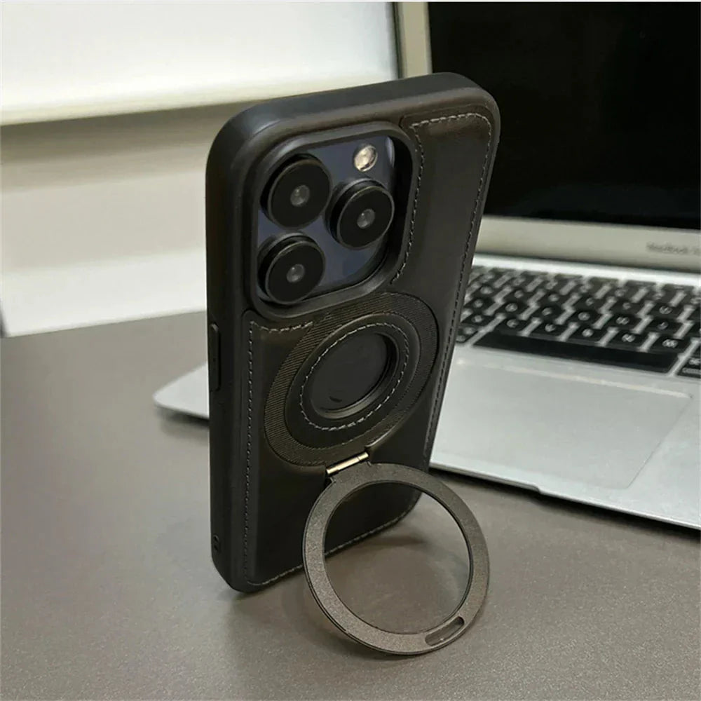 Phone Case Premium Leather MagSafe Compatible Ring Stand