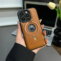 Phone Case Premium Leather MagSafe Fold-Out Ring Stand
