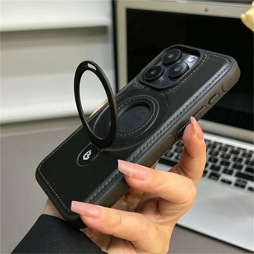Phone Case Premium Leather MagSafe Fold-Out Ring Stand