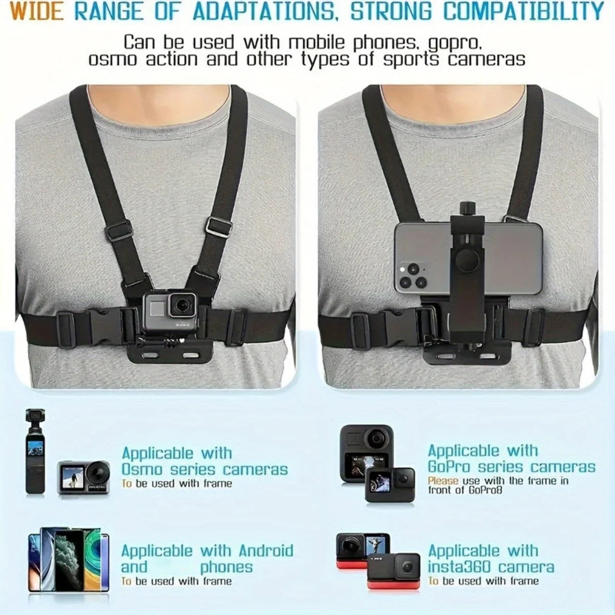 Phone Chest Mount Adjustable Straps Smartphones & Action Cameras