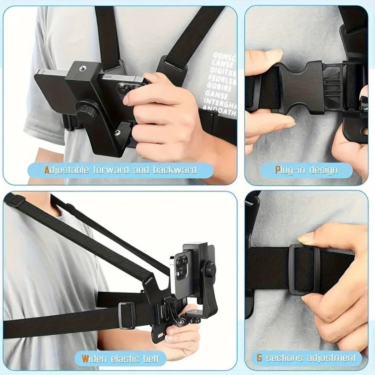 Phone Chest Mount Adjustable Straps Smartphones & Action Cameras