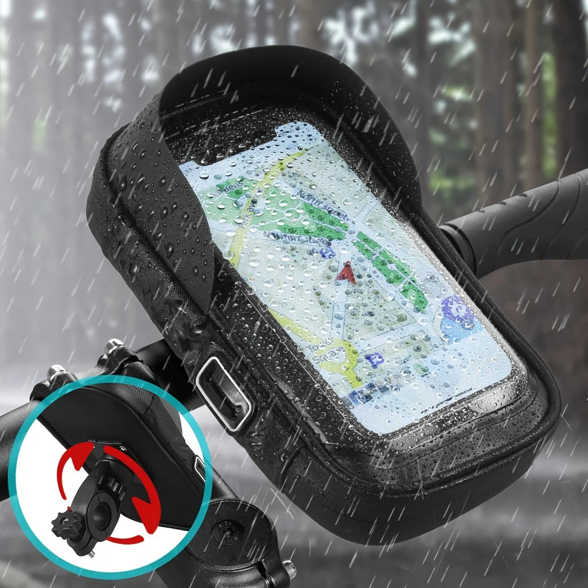 Phone Holder Handlebar Mount Waterproof 360-Degree Fits 4.5-6.4 Inch