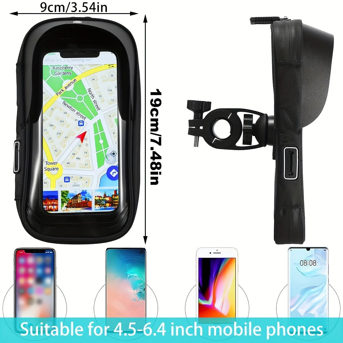 Phone Holder Handlebar Mount Waterproof 360-Degree Fits 4.5-6.4 Inch