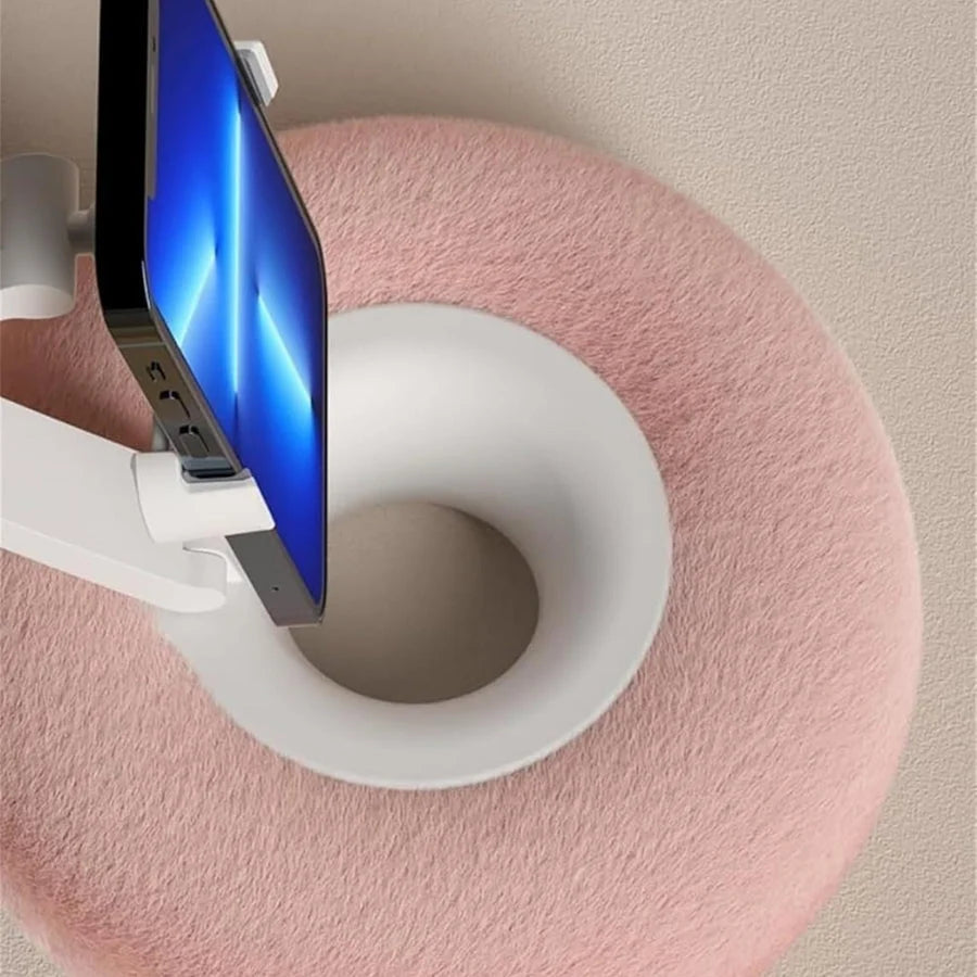 Phone Pillow Holder Plush Ergonomic Adjustable Slot & Snack Bowl