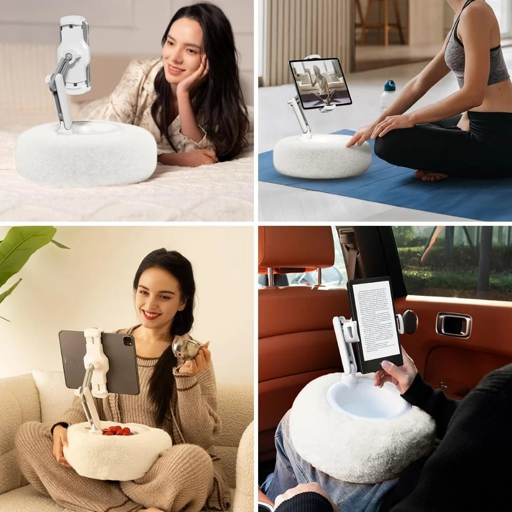 Phone Pillow Holder Plush Ergonomic Adjustable Slot & Snack Bowl