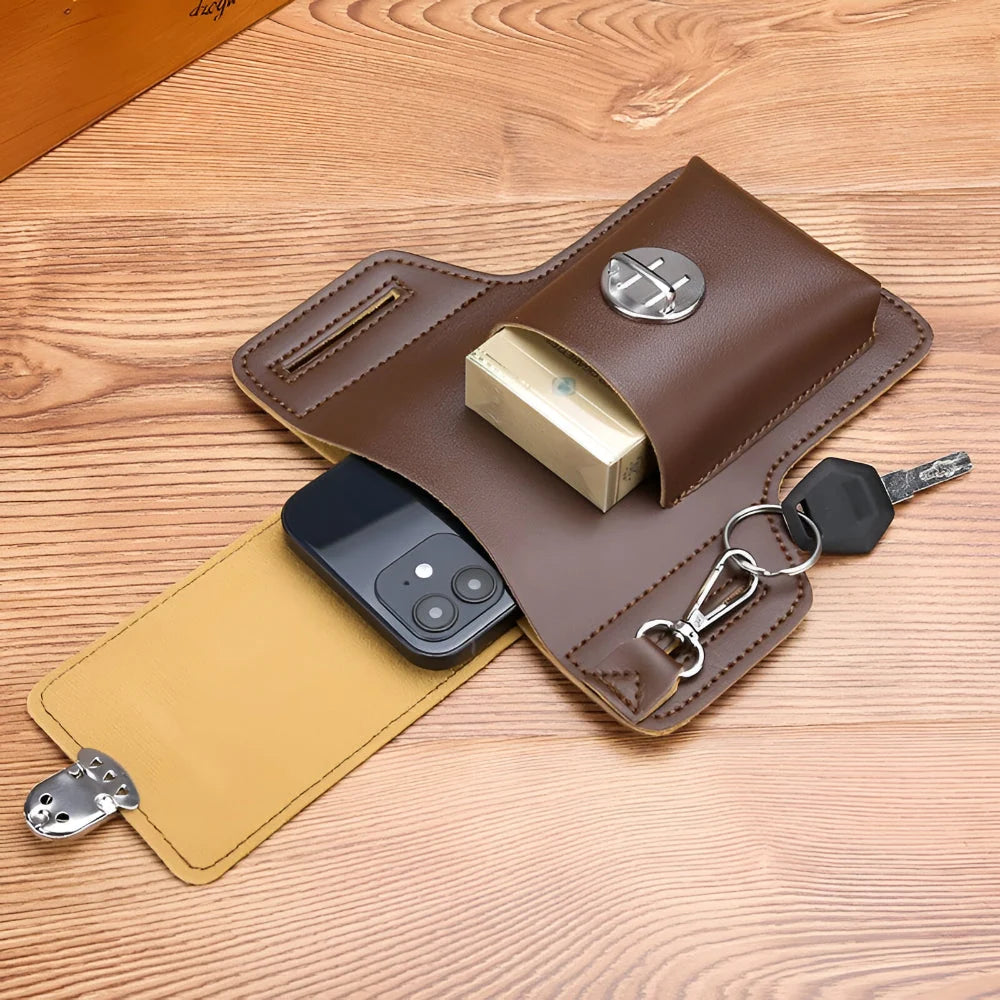 Phone Pouch Slim Faux Leather Belt Attachment