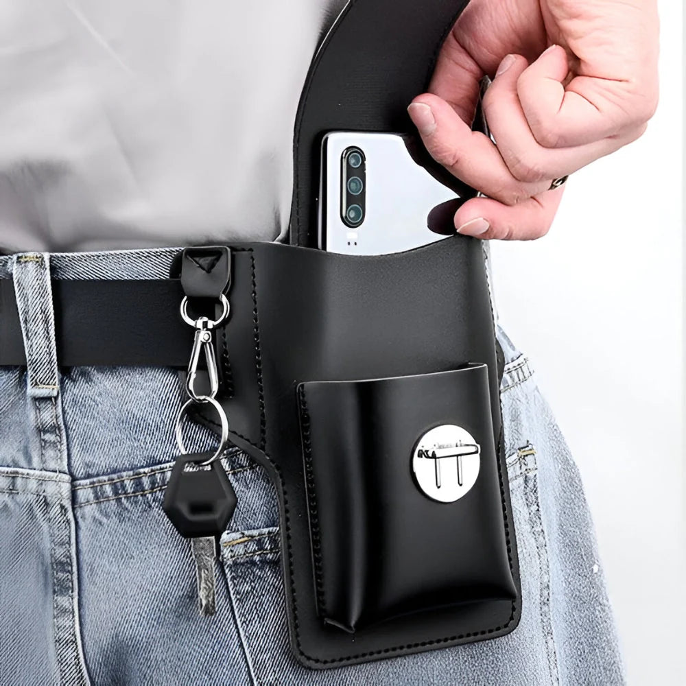 Phone Pouch Slim Faux Leather Belt Attachment