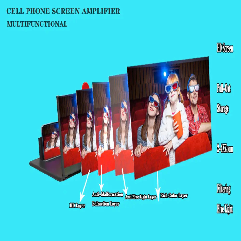 Phone Screen Magnifier 16-Inch 3D HD Acrylic Lens Foldable