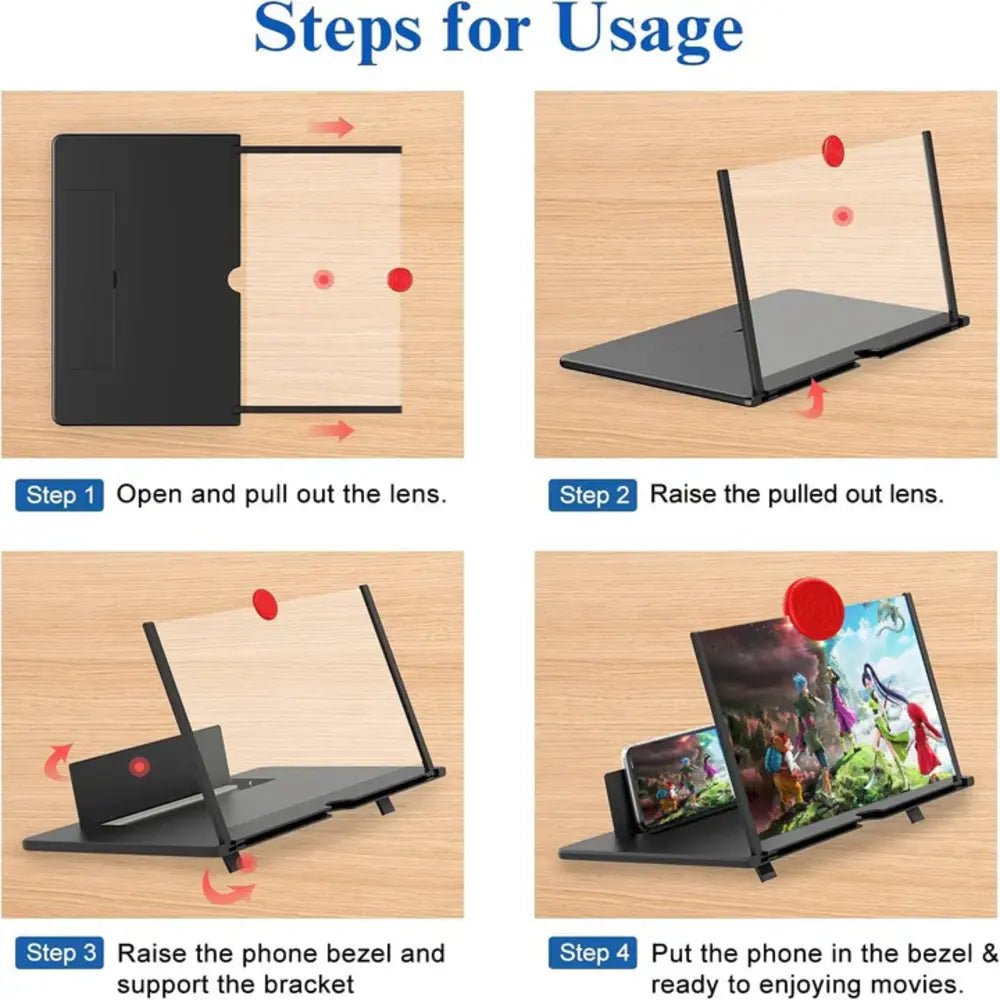 Phone Screen Magnifier 16-Inch Foldable 3D Acrylic Lens