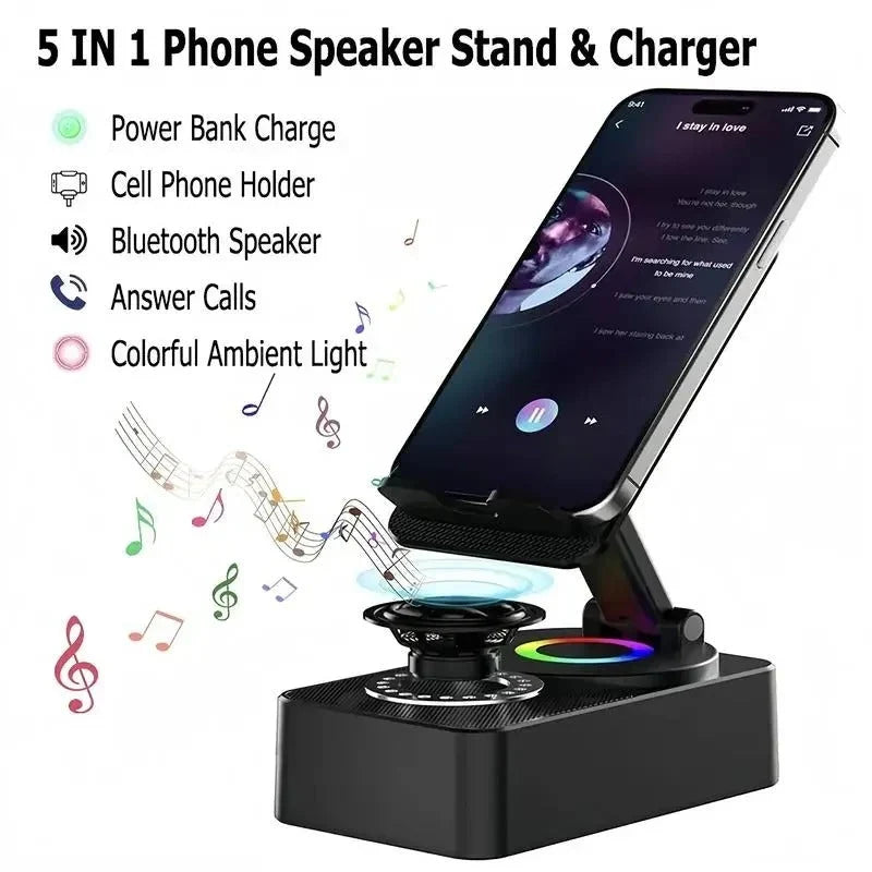 Phone Stand Foldable Wireless Speaker & 1500mAh Power Bank