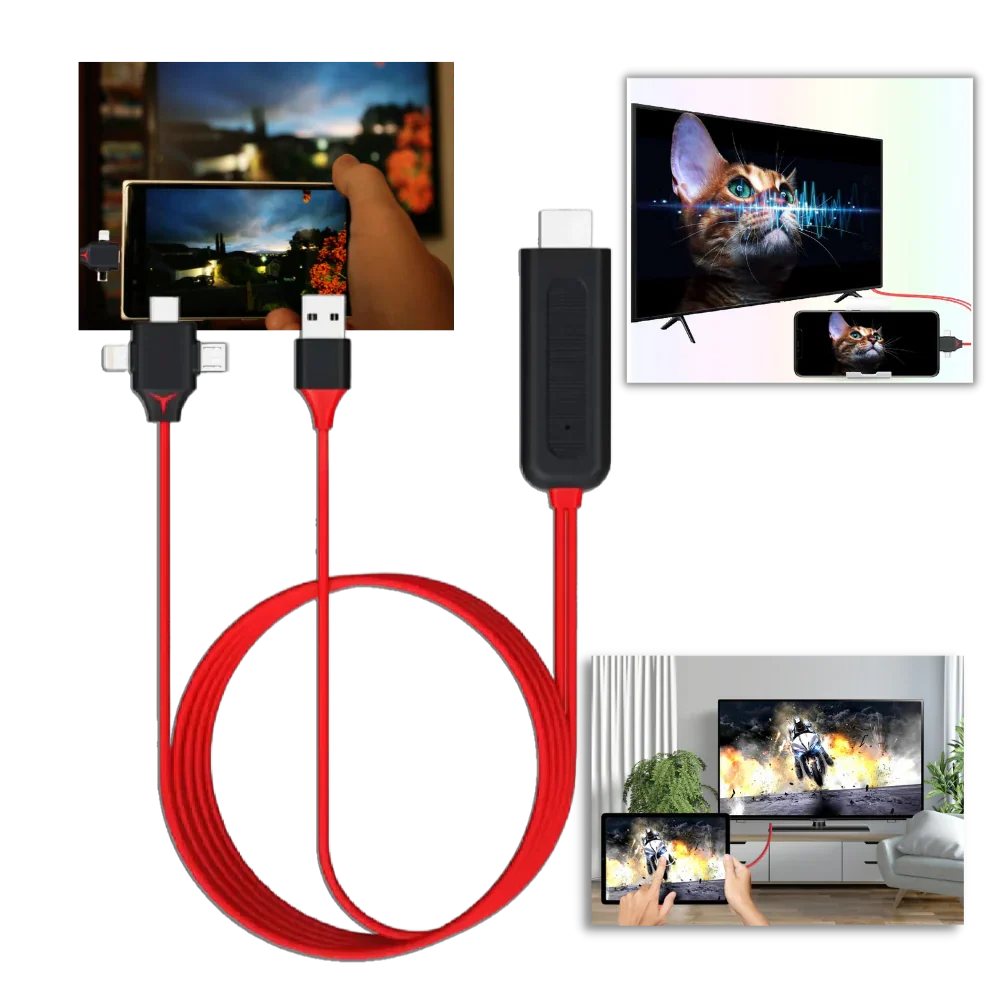Phone-To-TV HDMI Adapter Lightning USB-C Micro With Power Cable