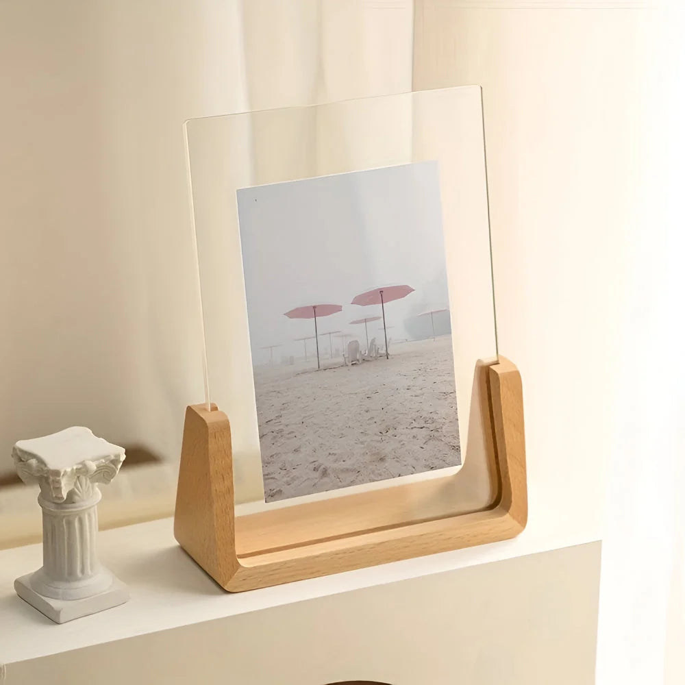 Photo Holder Acrylic Vertical & Horizontal Solid Wood Base