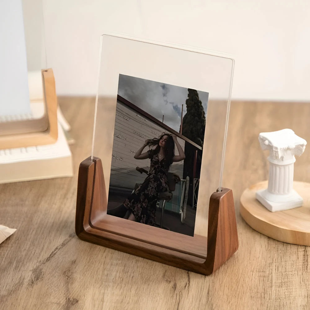 Photo Holder Acrylic Vertical & Horizontal Solid Wood Base