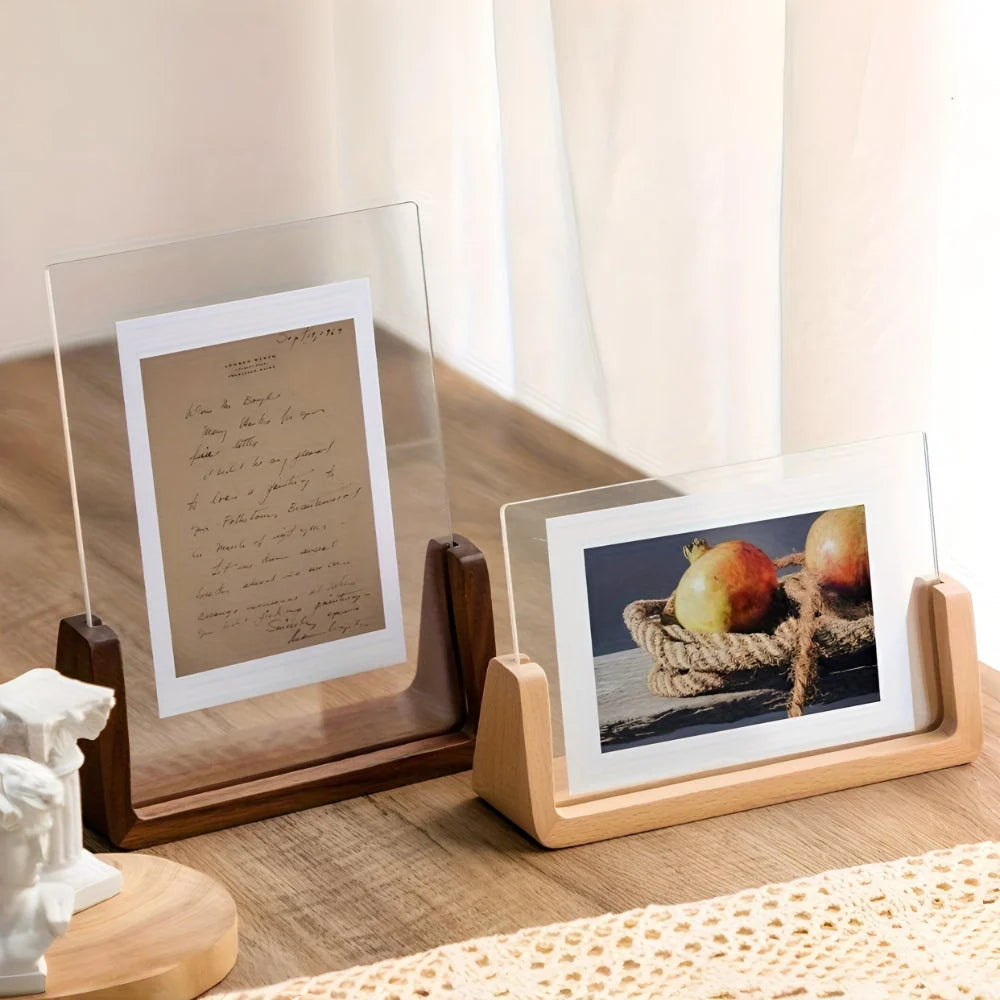 Photo Holder Acrylic Vertical & Horizontal Solid Wood Base
