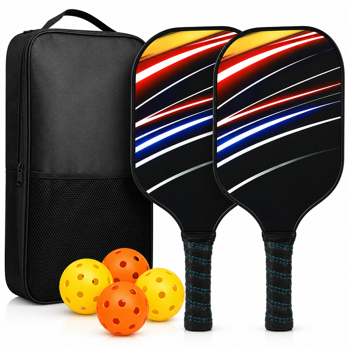 Pickleball Paddle Set Graphite Face Honeycomb Core Cushioned Grip