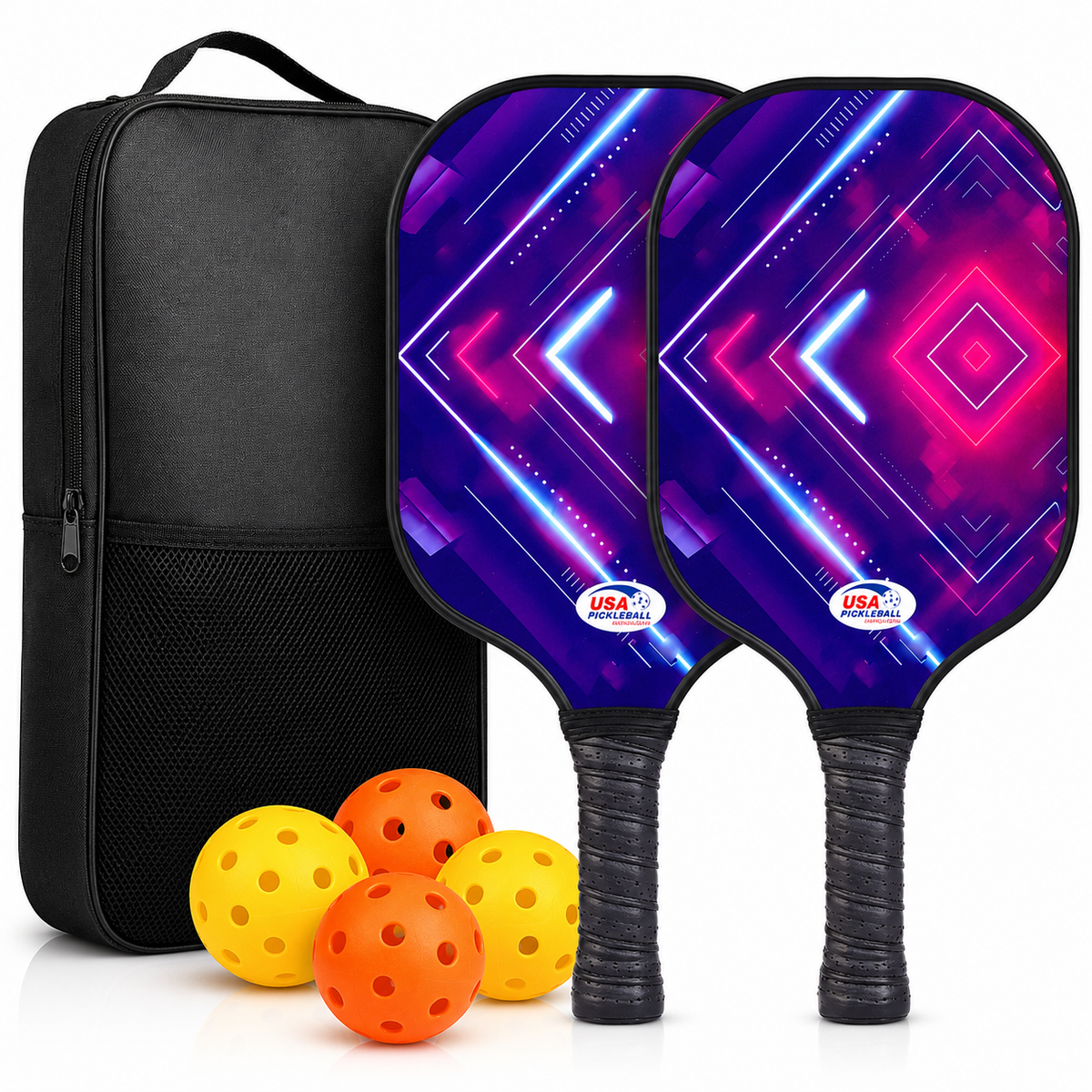 Pickleball Paddle Set Graphite Face Honeycomb Core Cushioned Grip