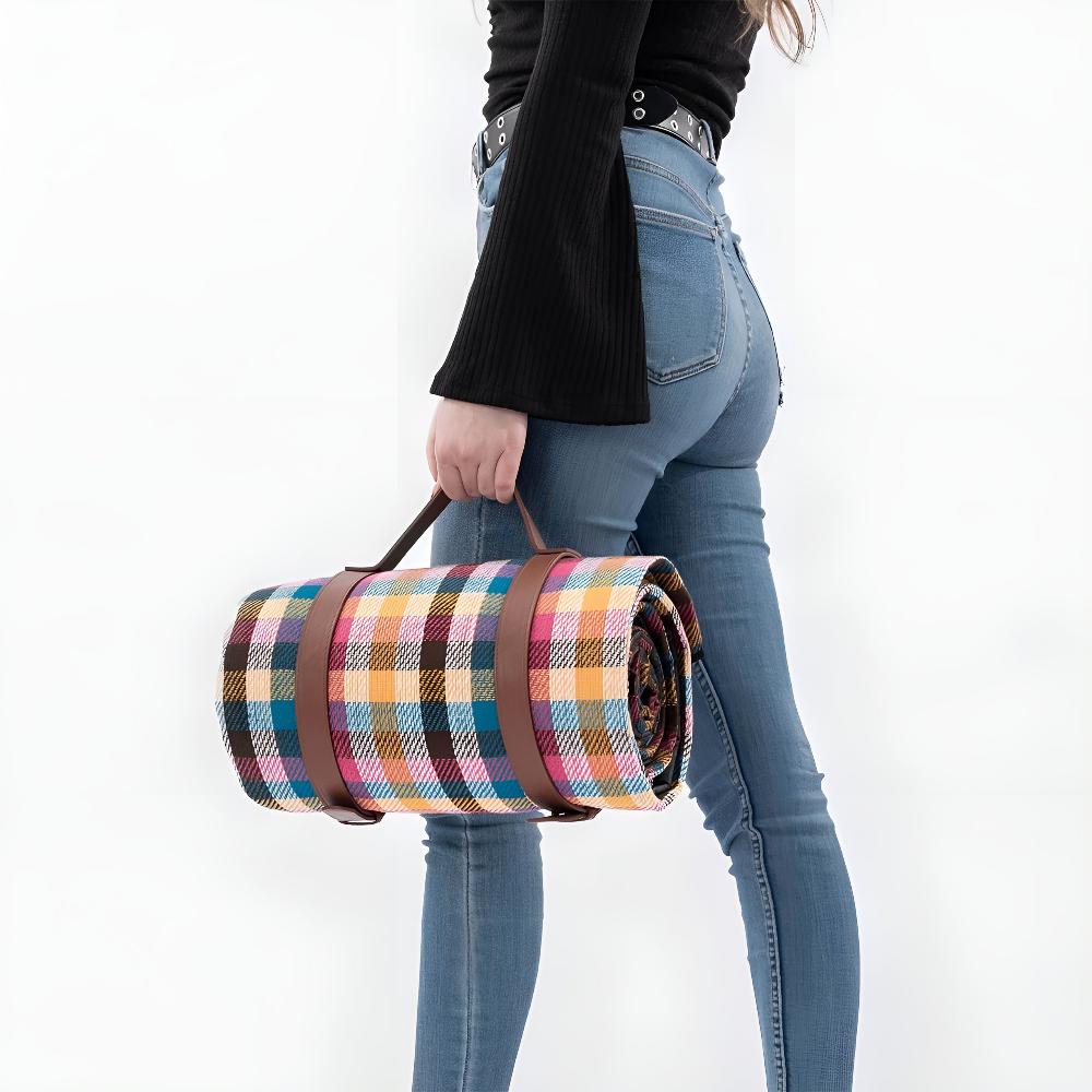 Picnic Blanket Soft Acrylic Top Waterproof Backing Foldable & Lightweight