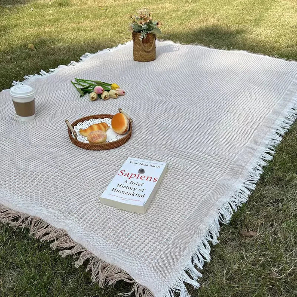 Picnic Blanket Woven Boho Tassel Fringe Lightweight & Foldable