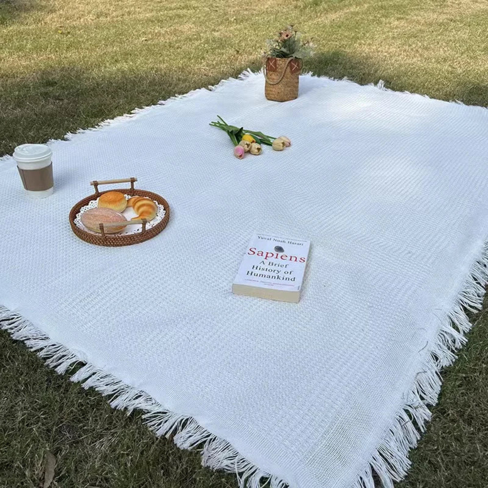 Picnic Blanket Woven Boho Tassel Fringe Lightweight & Foldable