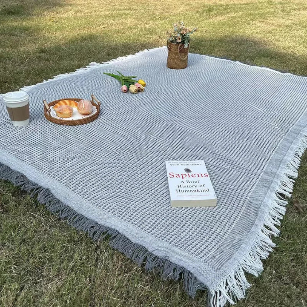 Picnic Blanket Woven Boho Tassel Fringe Lightweight & Foldable
