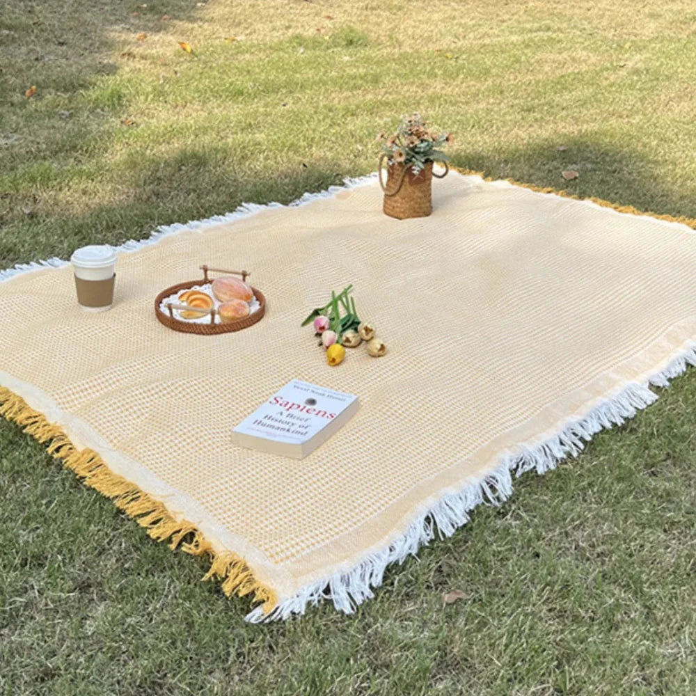 Picnic Blanket Woven Boho Tassel Fringe Lightweight & Foldable