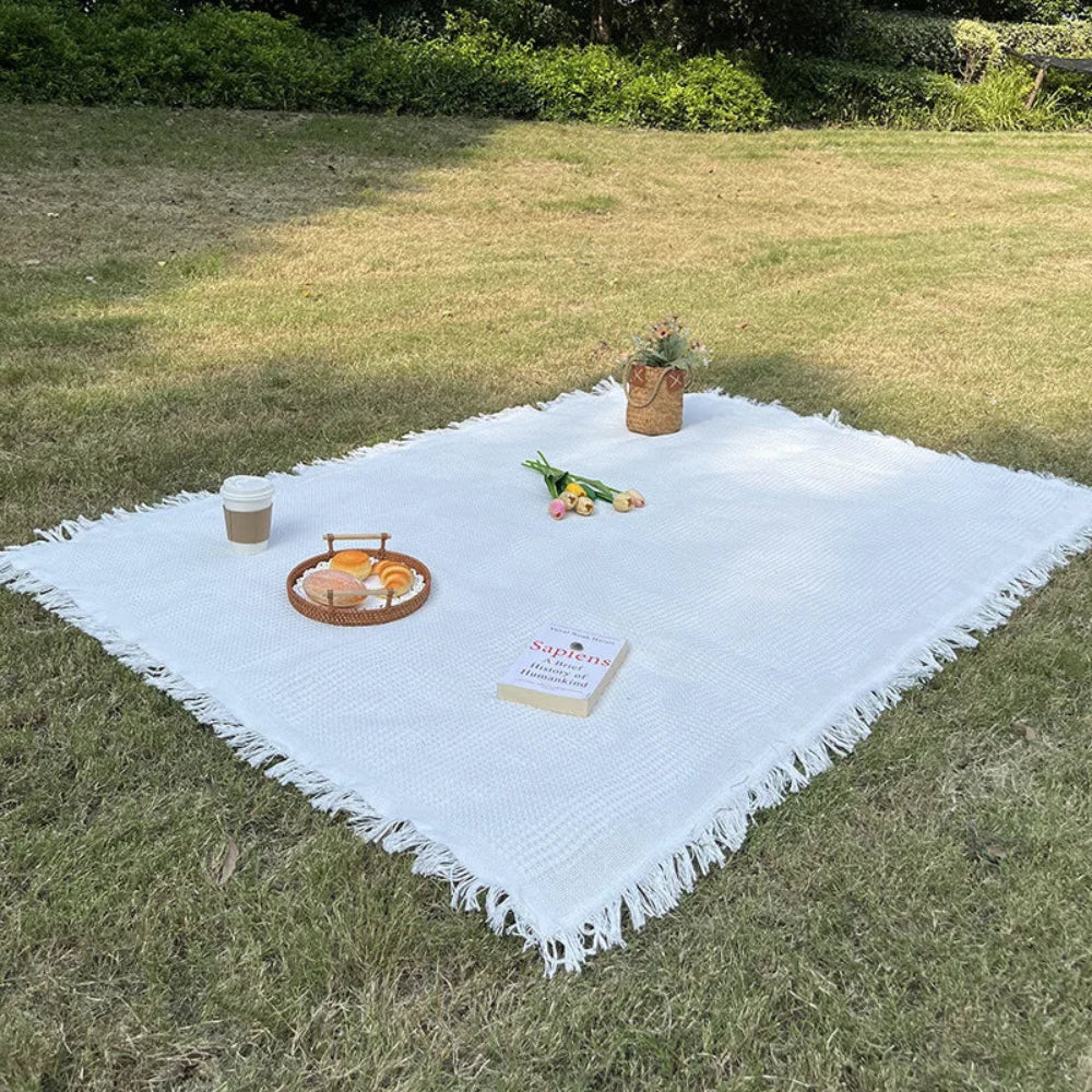 Picnic Blanket Woven Boho Tassel Fringe Lightweight & Foldable