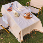 Picnic Blanket Woven Checkered & Tassel Trim Foldable Polyester