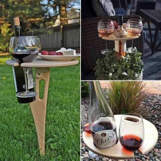 Picnic Table Foldable Anti-Wobble Spike Wine & Glass Holder