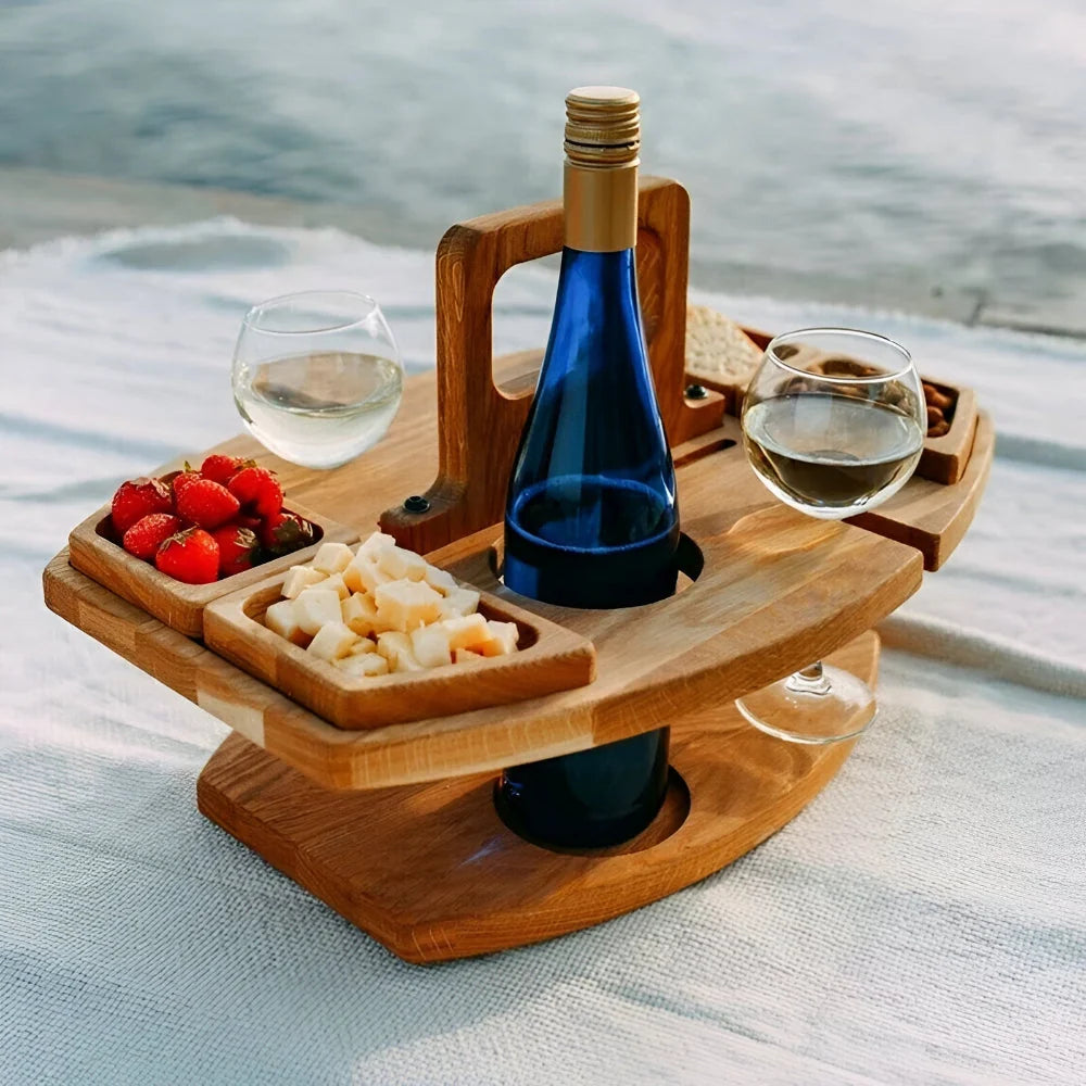 Picnic Table Foldable Wooden Wine & Glass Holders