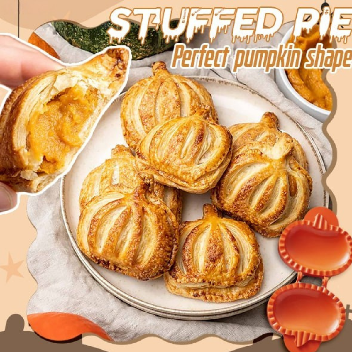 Pie Maker 3-Piece Pumpkin Apple & Acorn BPA-Free Non-Slip