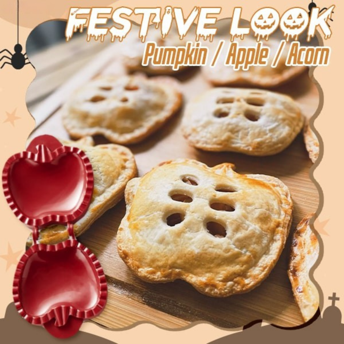 Pie Maker 3-Piece Pumpkin Apple & Acorn BPA-Free Non-Slip