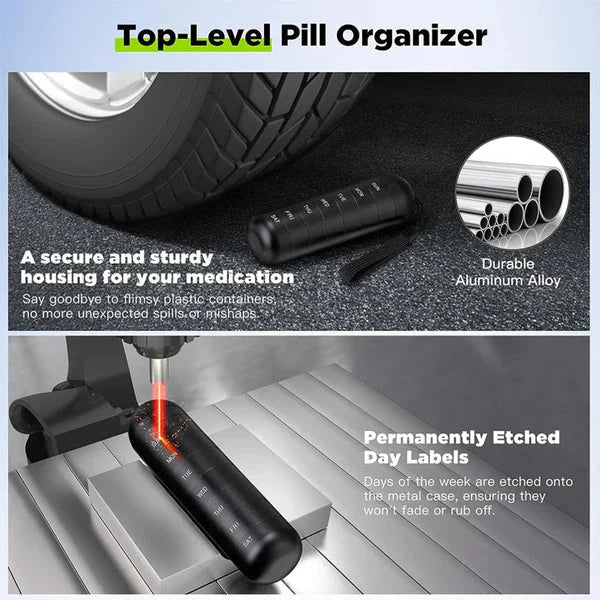 Pill Organizer 7 Day Aluminum Waterproof Silicone Seal
