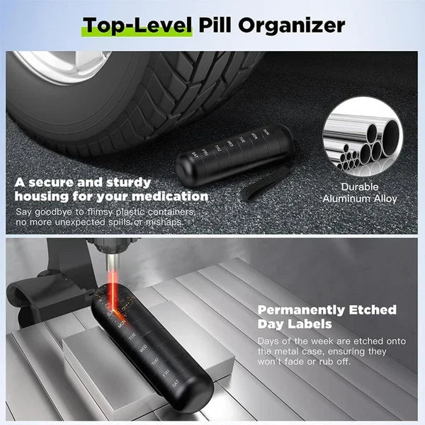 Pill Organizer 7-Day Rotating & Stackable Aluminum Waterproof Seal