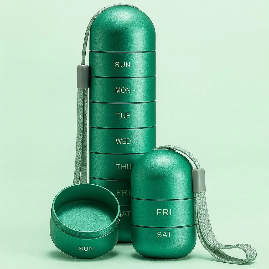 Pill Organizer Aluminum 7 Compartments Silicone Seal