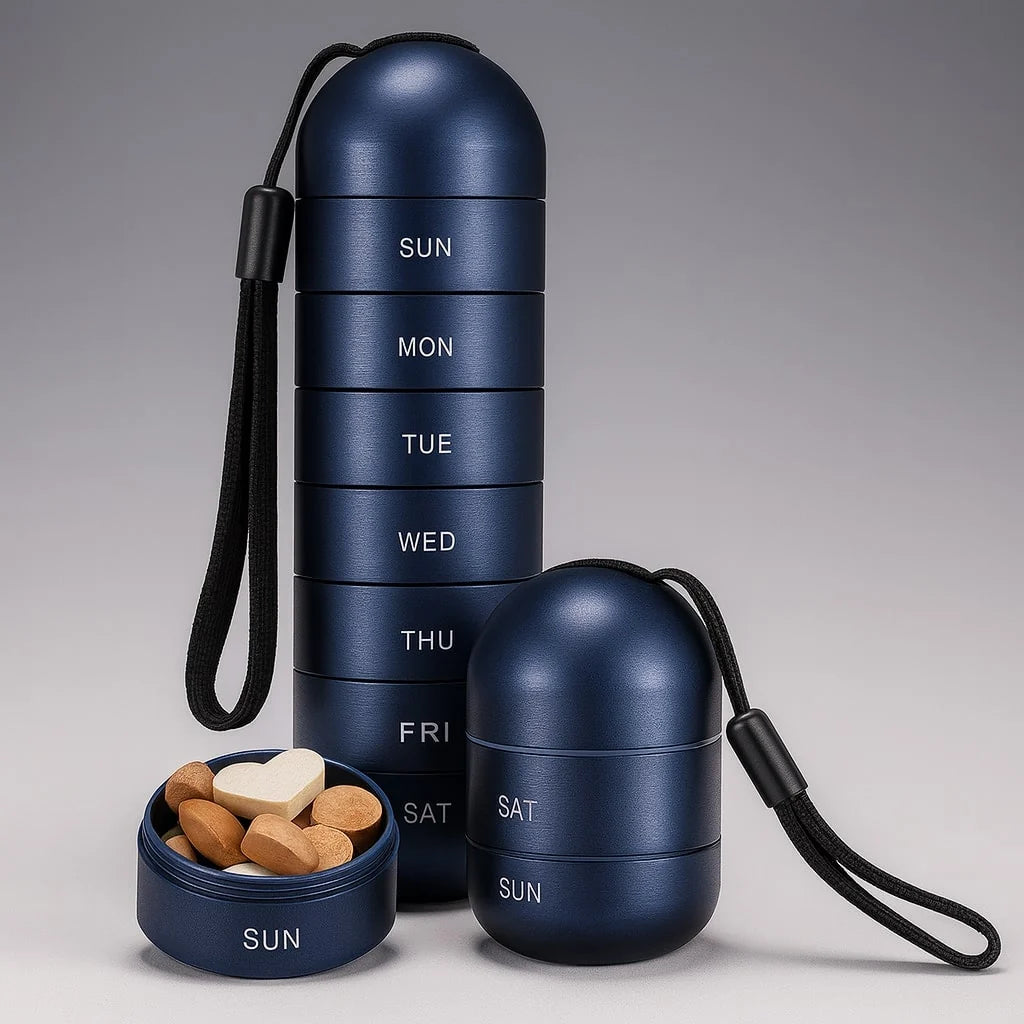 Pill Organizer Aluminum 7 Compartments Silicone Seal