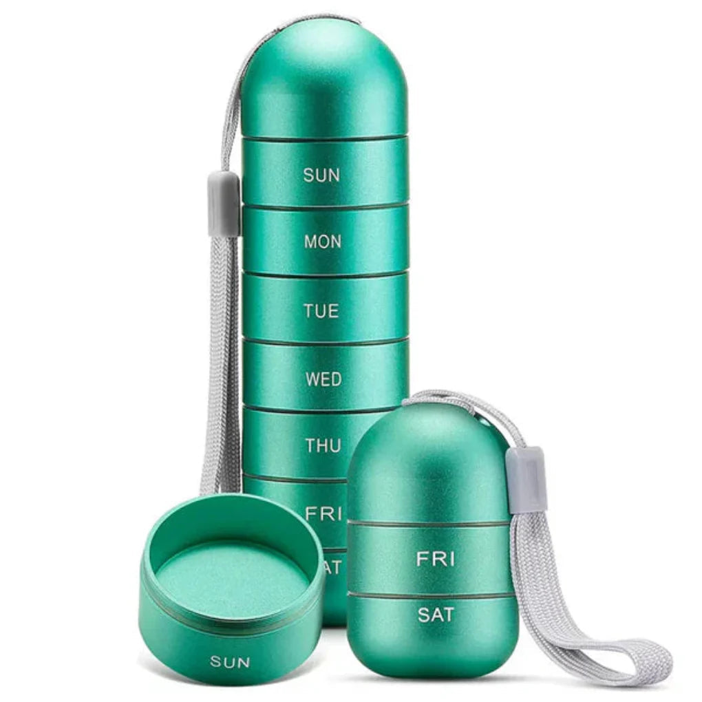 Pill Organizer Aluminum 7-Day Sealed Screw Lids