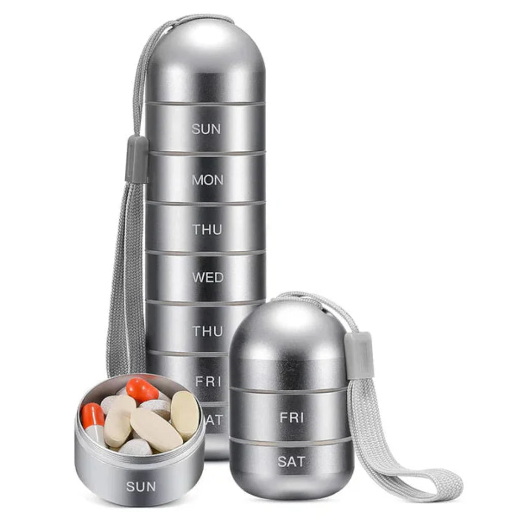 Pill Organizer Aluminum 7-Day Sealed Screw Lids