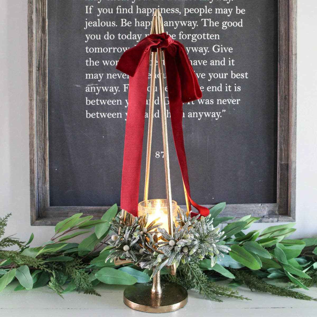 Pillar Candle Holder 25 Inch Brass Gold Tree Silhouette