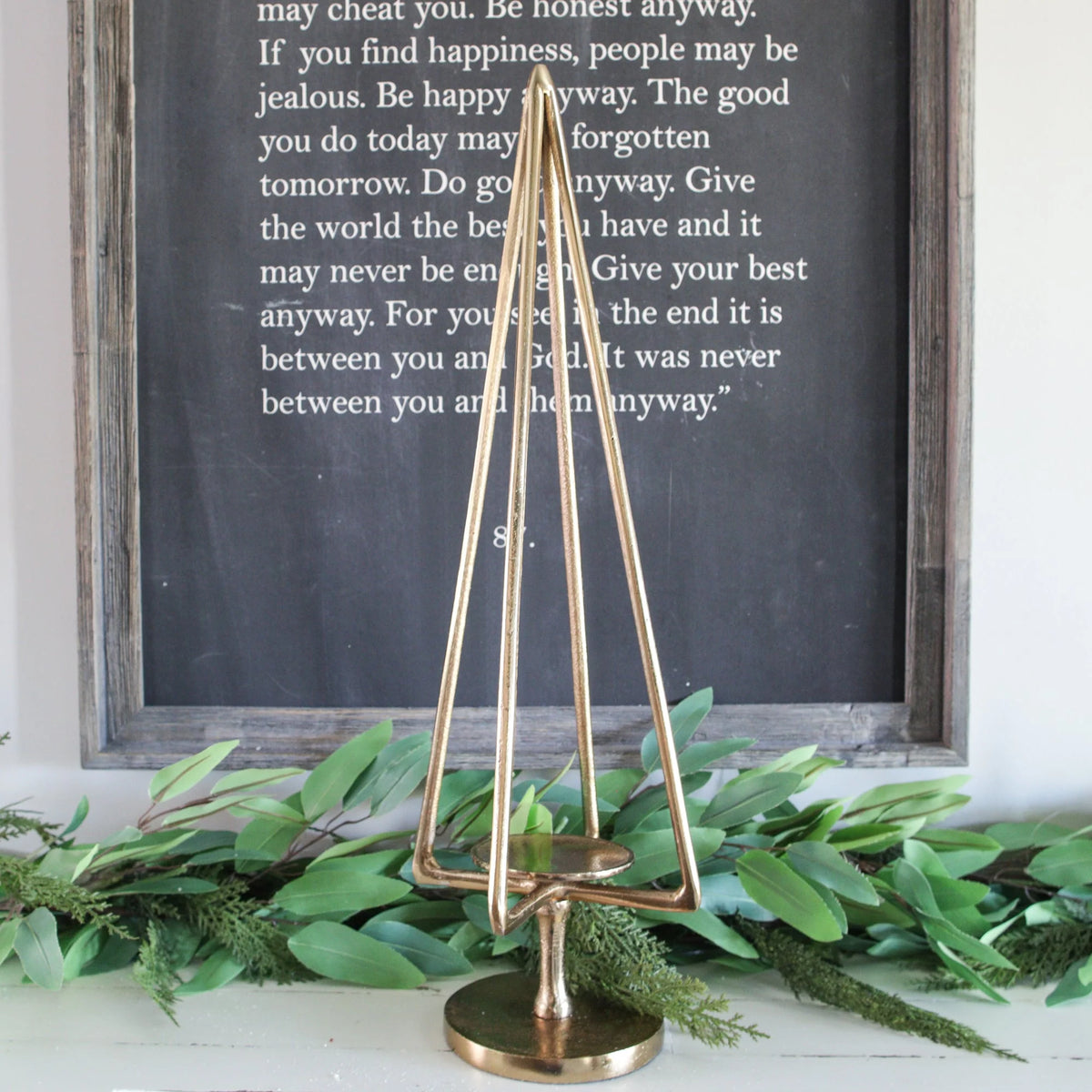 Pillar Candle Holder 25 Inch Brass Gold Tree Silhouette