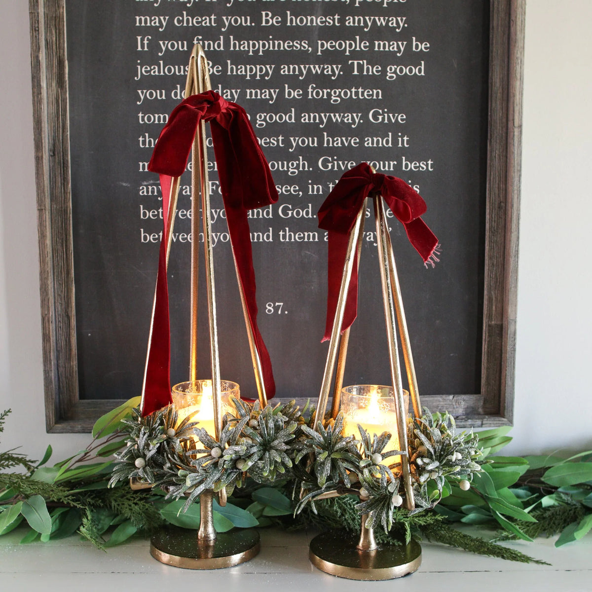 Pillar Candle Holder 25 Inch Brass Gold Tree Silhouette