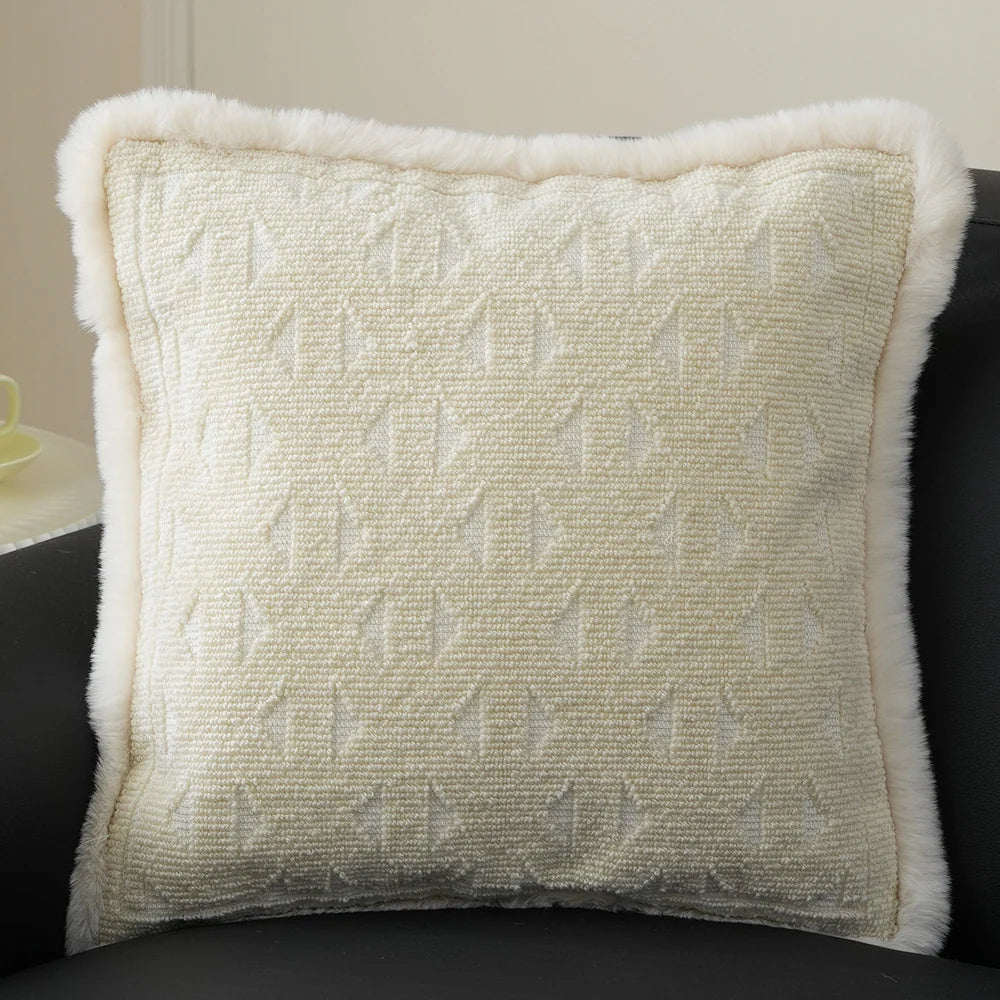 Pillow Cover 18x18in Embossed Circular Relief Faux Fur Trim