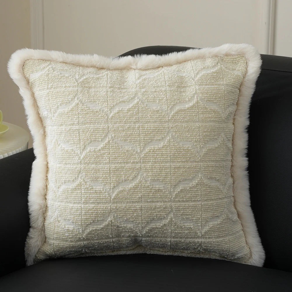 Pillow Cover 18x18in Embossed Circular Relief Faux Fur Trim