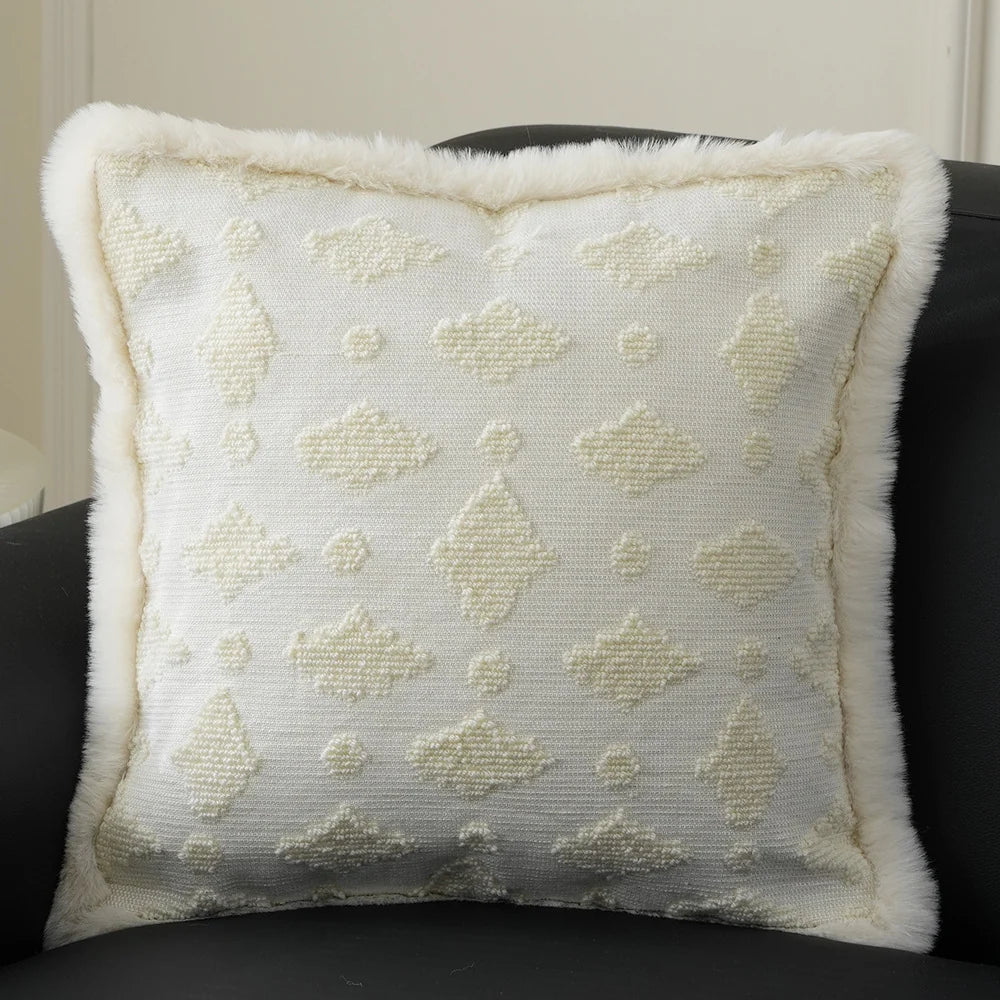 Pillow Cover 18x18in Embossed Circular Relief Faux Fur Trim